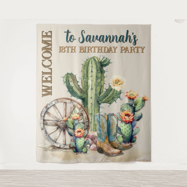 Tapiz Vamos Chicas Cowgirl Bienvenidos al cumpleaños occ (Anverso)