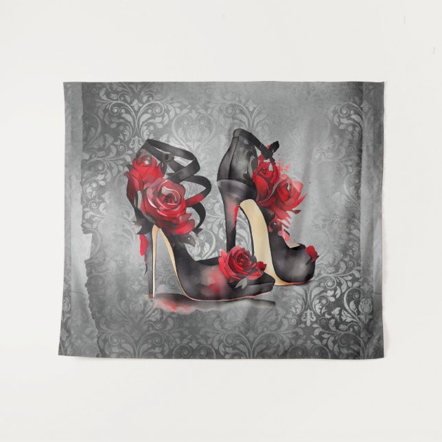 Tapiz Vampy Strappy Stilettos | Rojo de tacones de rosa  (Anverso (horizontal))