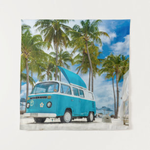 Tapiz Van azul y blanca en la playa