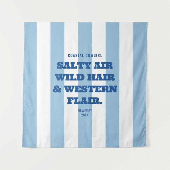 Tapiz Vaquera Costera Estilo Western Azul Raya de Cabana (Anverso)