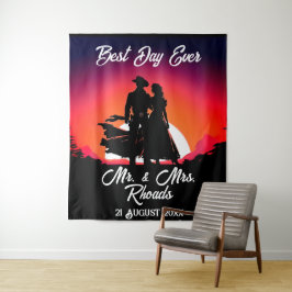 Tapiz Vaquero y novia en el Boda Sundown