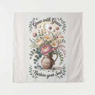 Tapiz Vase con Florals Crecer con Grace Quote