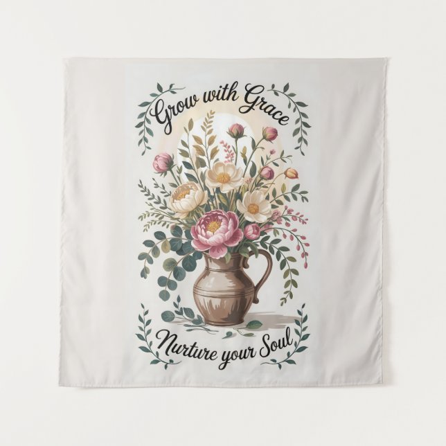 Tapiz Vase con Florals Crecer con Grace Quote (Anverso)