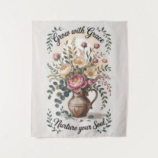 Tapiz Vase con Florals Crecer con Grace Quote