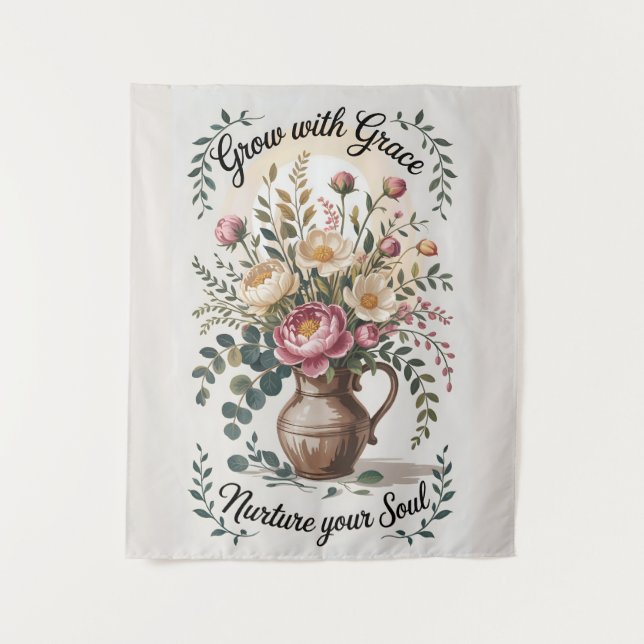 Tapiz Vase con Florals Crecer con Grace Quote (Anverso)