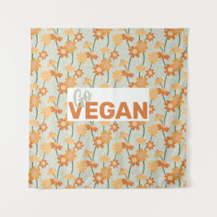 Tapiz ¡Vegan! Flores retro de los años 70 apagadas