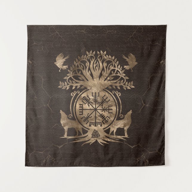 Tapiz Vegvisir - Ornamento de brújula viking (Anverso)