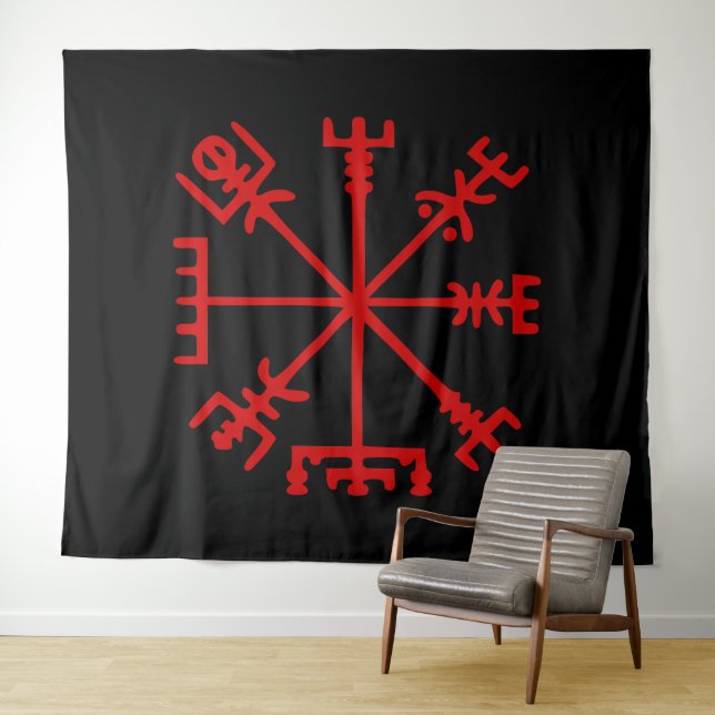 Tapiz Vegvísir Rojo Sangre (Brújula Vikinga) (In situ (horizontal))