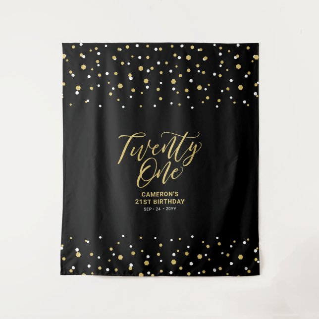 Tapiz Veintiuno | Fondo para fiesta de cumpleaños dorado (Anverso)