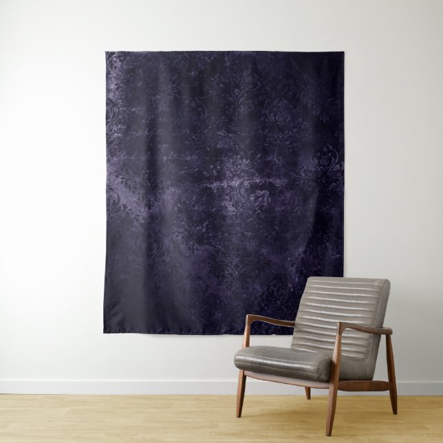 Tapiz Velvety Midnight Damask | Indigo Grunge Fondo (In situ)