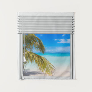 Tapiz Ventana Artificial De Vista De Playa Con Ciegas
