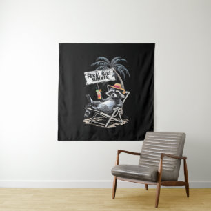 Tapiz Verano de chica salvaje en la playa mapache divert