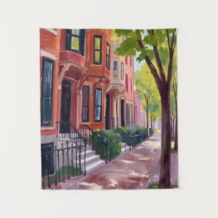 Tapiz Verano en Boston Pintura de Brownstones de Massa