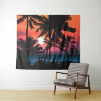 Verano Tropical Naranja Rosa Palm Trees Sunset