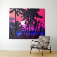Verano Tropical Neon Pink Blue Palm Treset