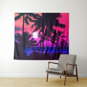 Tapiz Verano Tropical Neon Pink Blue Palm Treset