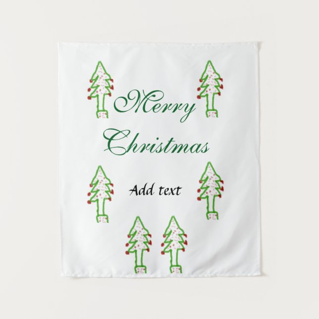 Tapiz Verde árbol de navidad rojo cereza alegría Navidad (Anverso)