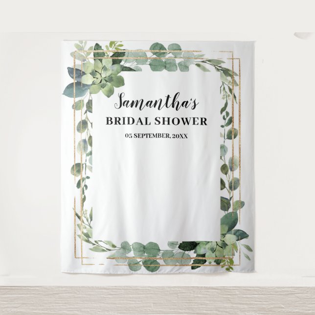 Tapiz Verde follaje verde rústico floral dorado succulen (Anverso)