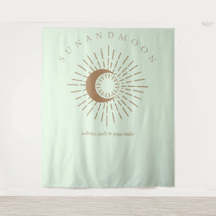 Tapiz Verde Marrón Moderno Celestial Sol Luna