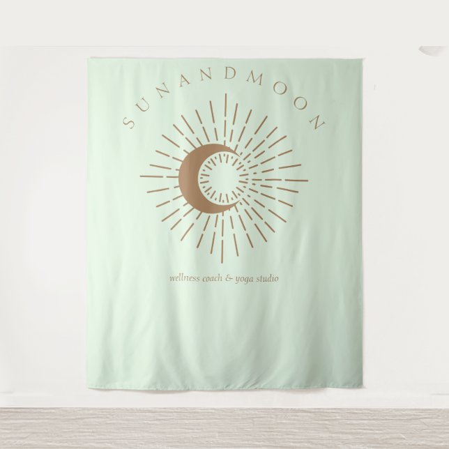 Tapiz Verde Marrón Moderno Celestial Sol Luna (Anverso)
