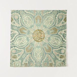 Tapiz Verde y tapicería de la mandala de Triskele del