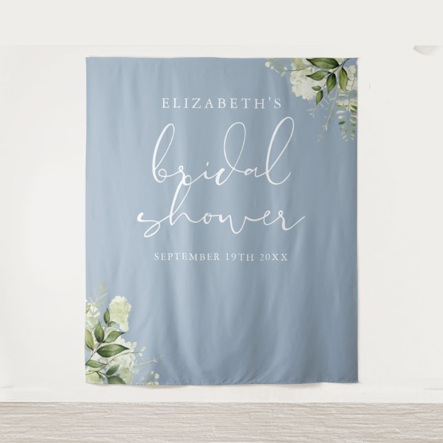 Tapiz Verdor Dusty Blue Bridal Shower Foto de fondo (Anverso)