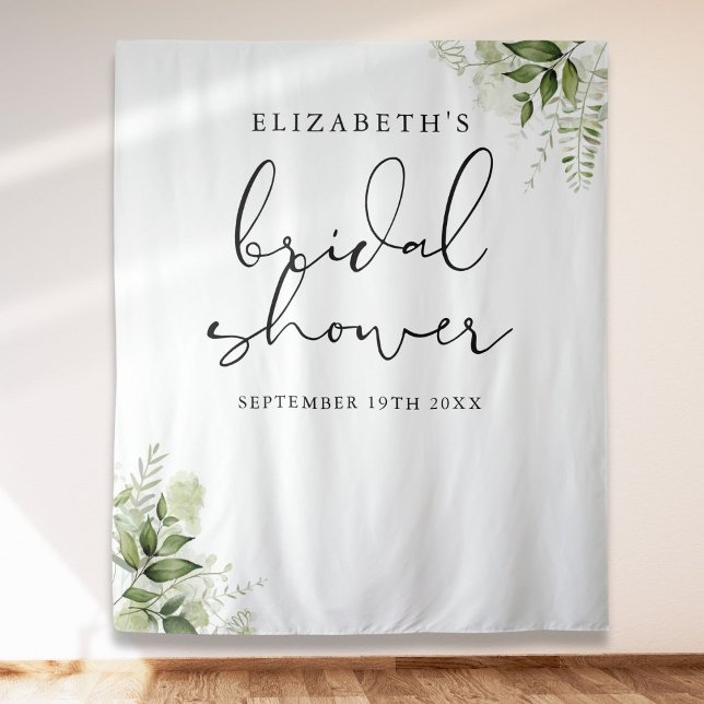 Tapiz Verdor Elegante ducha de novia Foto de fondo (Greenery Elegant Bridal Shower Photo Backdrop)