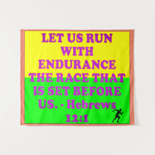 Tapiz Verso de la Biblia en hebreo 12:1.