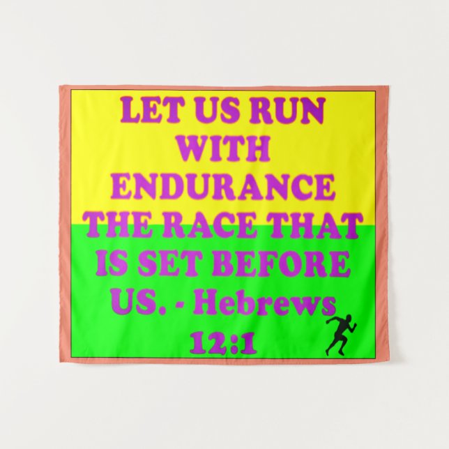 Tapiz Verso de la Biblia en hebreo 12:1. (Anverso (horizontal))