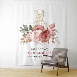 Tapiz Vestido Floreado Falso Dorado Quinceañera Cumpleañ