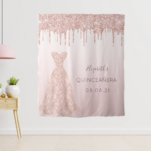 Tapiz Vestido rosa dorado Quinceanera