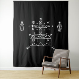 Tapiz Veve blanco de Baron Samedi sobre negro