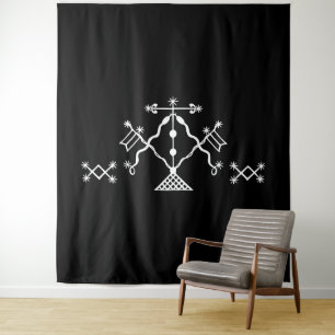 Tapiz Veve blanco de Damballah sobre negro