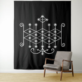 Tapiz Veve blanco de Ogoun sobre negro