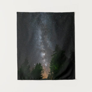 Tapiz Vía láctea por encima del bosque de abetos