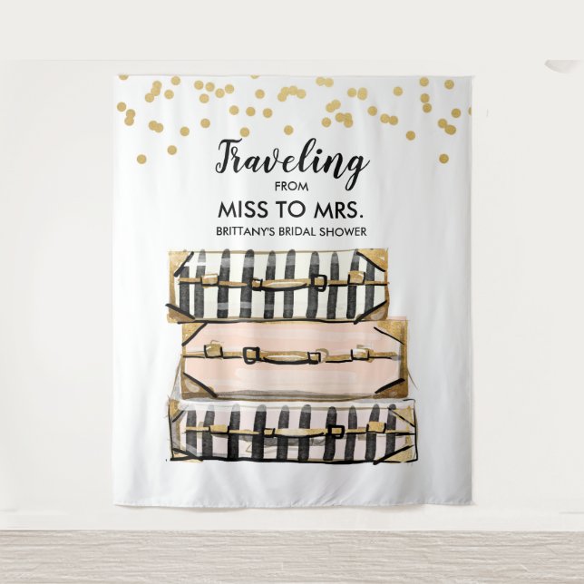 Tapiz Viajar de Miss a Sra. Bridal Shower Backdrop (Anverso)