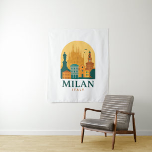 Tapiz Viaje de Milán Italia Vintage   Retro Duomo
