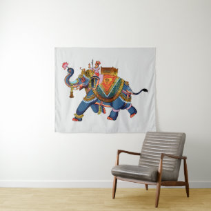 Tapiz Viaje del Elefante Real: Diseño Folclórico Indio
