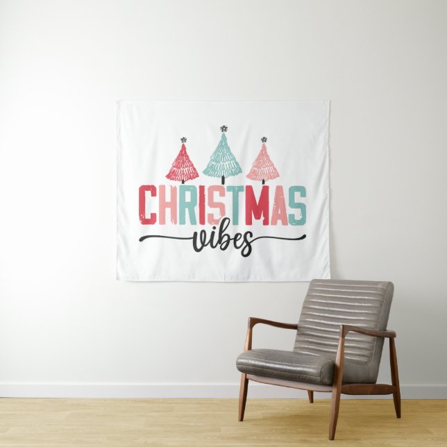 Tapiz Vibes de navidades - Diseño de árboles festivos (In situ (horizontal))