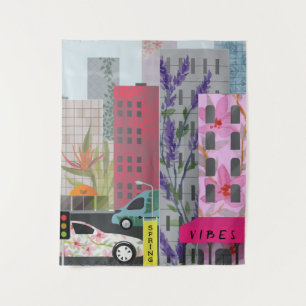 Tapiz Vibraciones de la Ciudad de Primavera Arte Urban