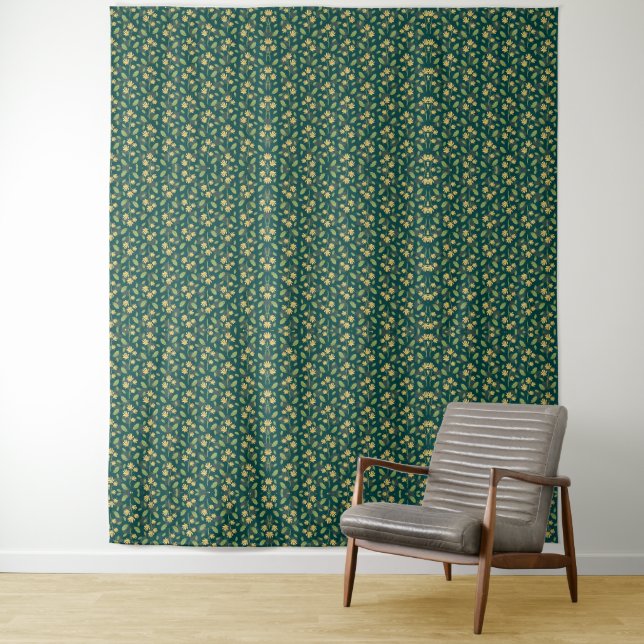 Tapiz Vibrant Green Pattern with Yellow Flowers & Leaves (In situ)