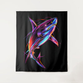 Tapiz Vibrant Neon Shark Modern Digital Ocean