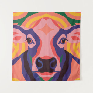 Tapiz Vibrant Pop Art Cow Face Portrait