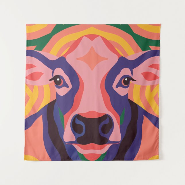 Tapiz Vibrant Pop Art Cow Face Portrait (Anverso)