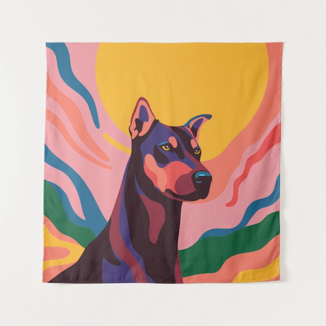 Tapiz Vibrant Pop Art Doberman Portrait (Anverso)