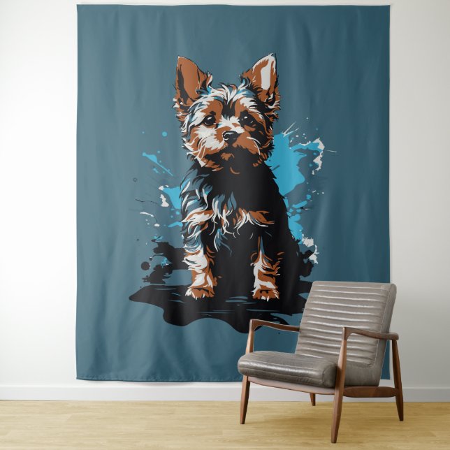 Tapiz Vibrant Yorkshire Terrier Splash Art (In situ)