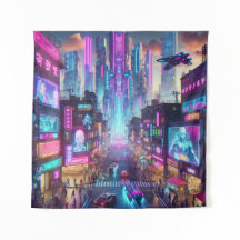 Vibrante Neon Cyberpunk Cityscape Fantasy |