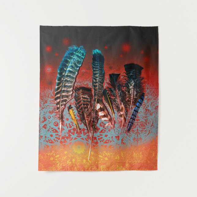 Tapiz Vibrante pájaro feéteres Naranja Turquoise Suroest (Anverso)