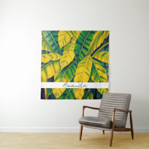 Tapiz Vibrante patrón verde y amarillo de hoja de plátan