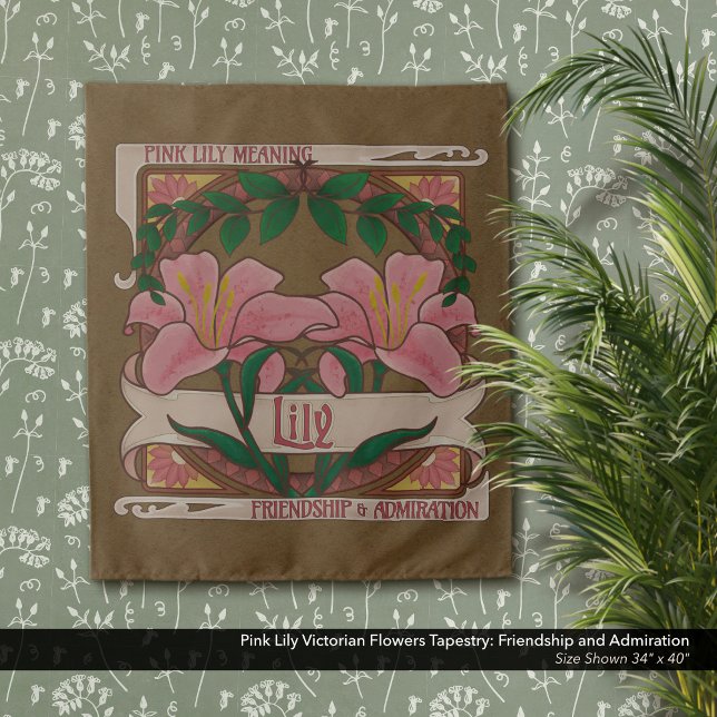 Tapiz Victorian flores de lirio rosado Admiración de ami (Pink Lily Victorian Flowers Tapestry: Friendship and Admiration–Dark Floral Aesthetic)